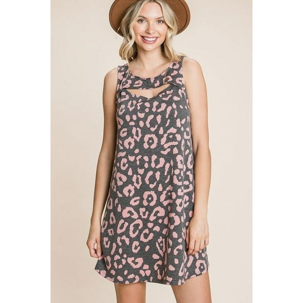 Lindo Vestido Túnica Sin Mangas Con Escote Recortado Y Estampado Animal