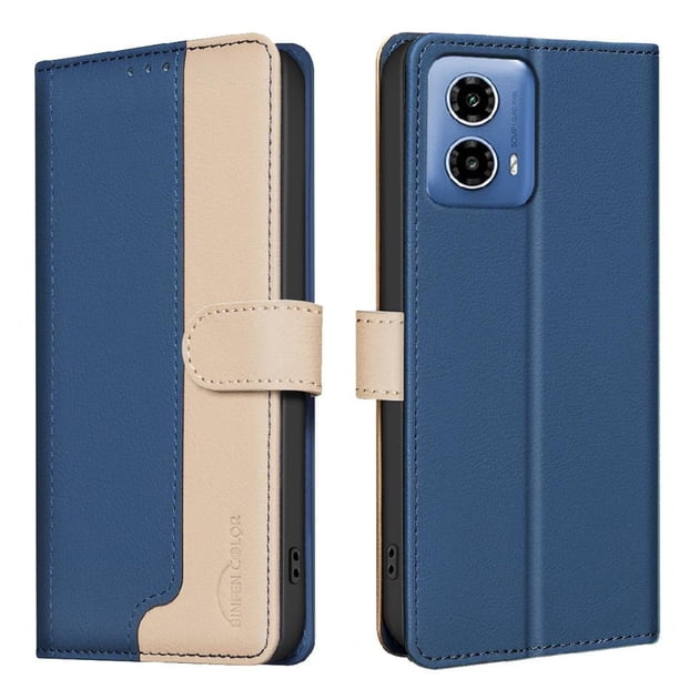 Funda Cartera con Bloqueo RFID para Motorola Moto G45 5G con Ranuras y Soporte Azul