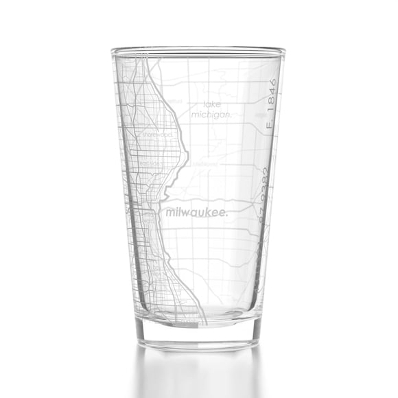 Vaso tipo pinta con mapa grabado de Milwaukee, Wisconsin, 473 ml, Well Told