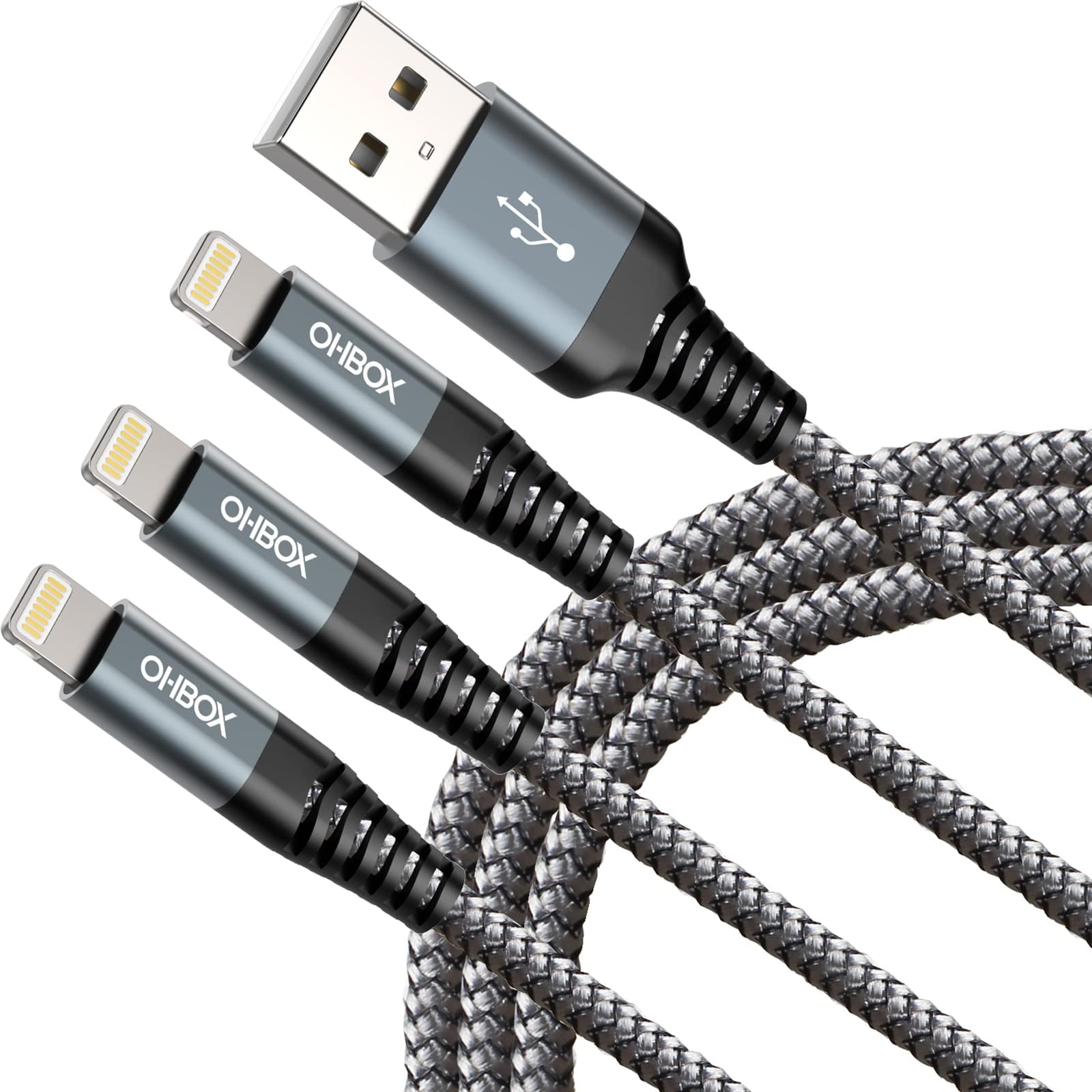 Ohbox - Cable De Carga Para Iphone 6 Pies Paquete De 3 Unidades De Nailon Con Certificación Mfi