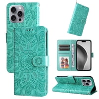 Funda Tipo Cartera Foxdock Para Iphone 16 Pro Max , Diseño Girasol En Relieve, Cuero Pu, Cierre Magnético, Soporte Y Tarjetero
