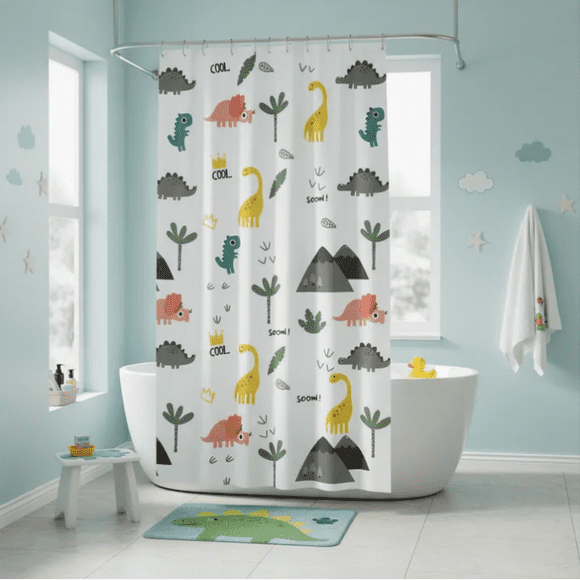 Cortina De Baño Infantil Diseño Dinosaurios Peva 180x180cm