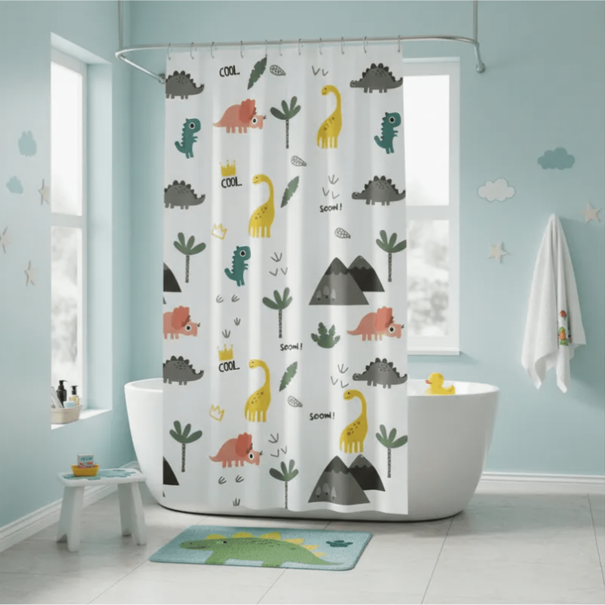 Genérico - Cortina De Baño Infantil Diseño Dinosaurios Peva 180x180cm
