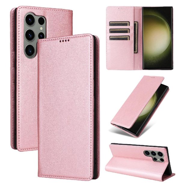 Funda Cartera para Samsung Galaxy S23 Ultra con Ranuras Tarjetas y Soporte - Protección Completa Oro rosa