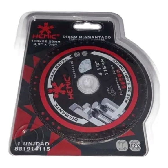 Disco Corte Diamantado Metal Hemic 4 1/2 X 115 Mm Negro