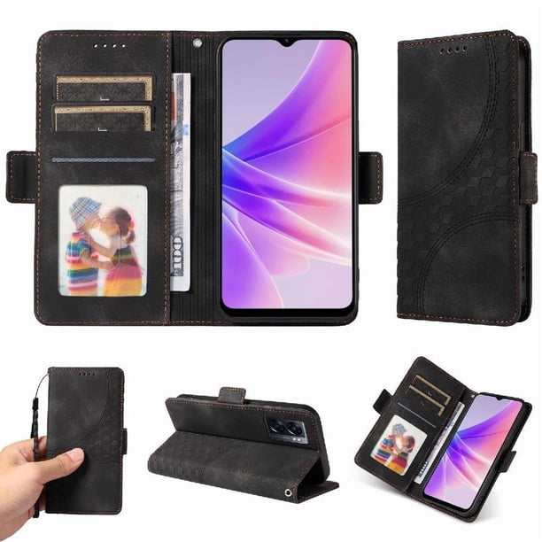 Carcasa FOXDOCK OPPO A77 4G de cuero PU, diseño acolchado clásico, protección contra caídas y rayones