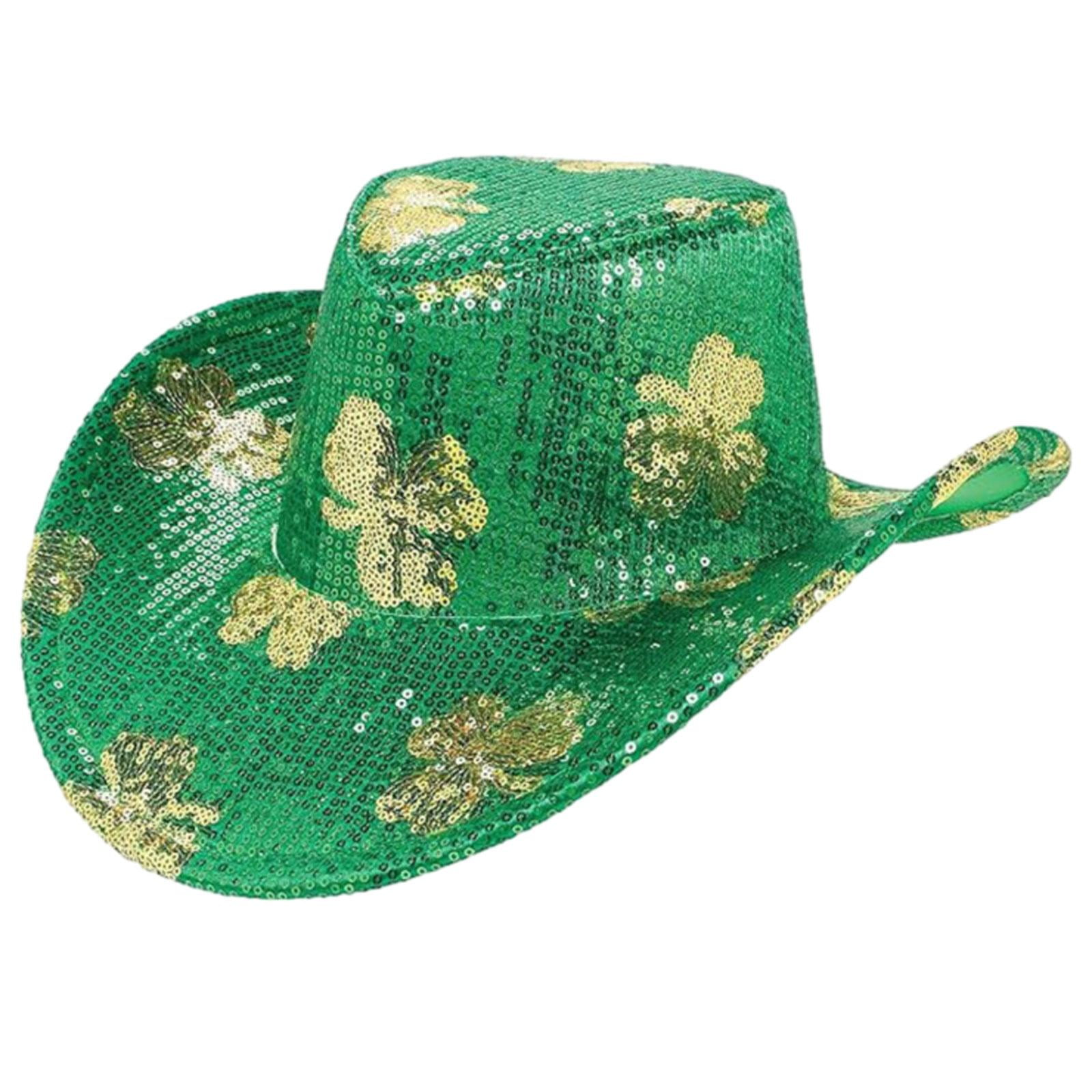 Sombrero De Vaquero Con Lentejuelas, Sombreros Verdes Del Día De San Patricio Para Disfrazarse De Baile Festivo