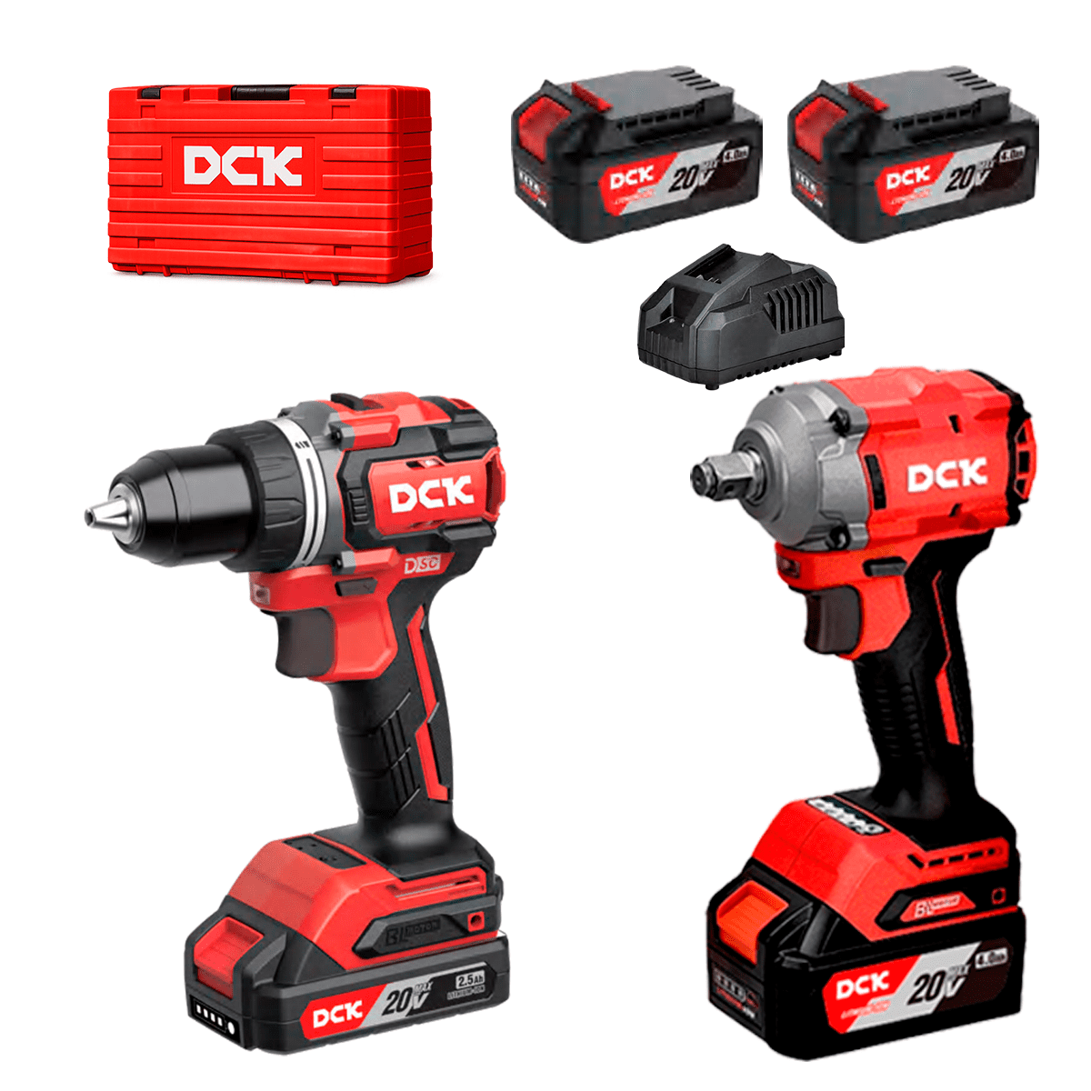 Dck - Kit Taladro Percutor 60nm Llave Impacto 400nm 2 Bat 4ah Maleta D-stack Y Cargador