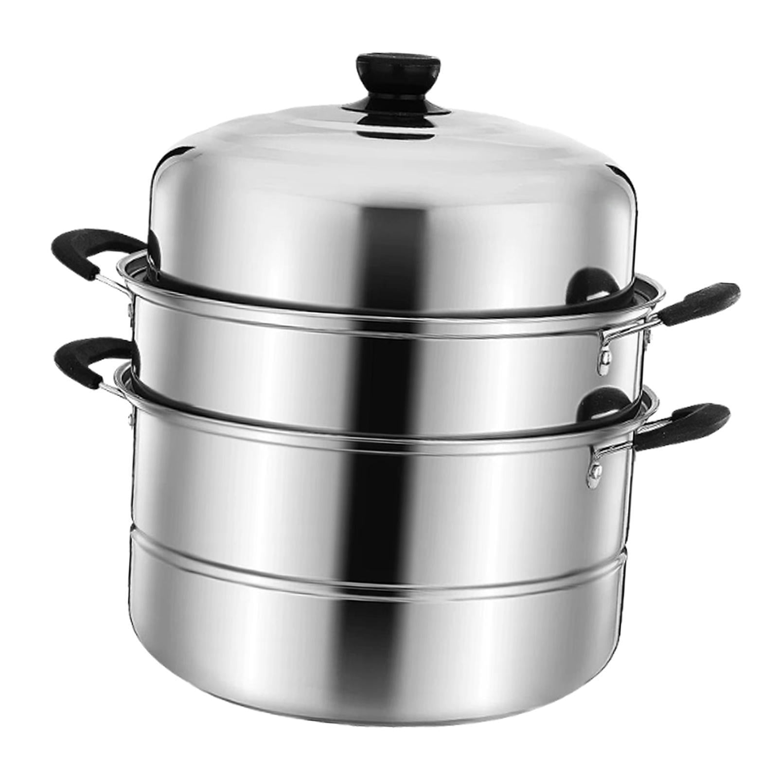 Ioensy - Olla De Vapor Con Tapa Portátil Gruesa De Fondo Para Carne De Masa Para Bola De Masa De Arroz 28 Cm