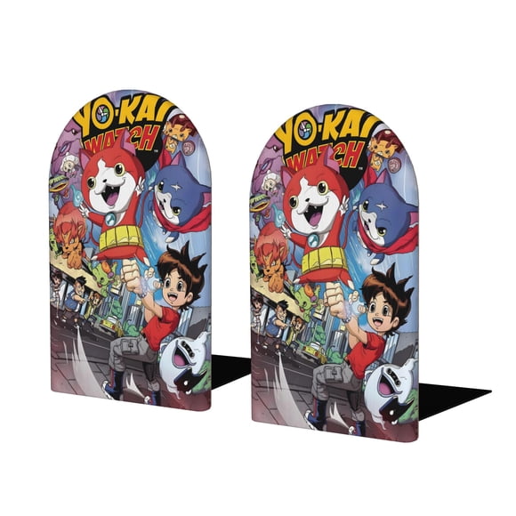 Yo-kai Watch Sujetalibros decorativos temáticos, tope para estantería con base antideslizante, uso dual para hogar y oficina - 2 piezas