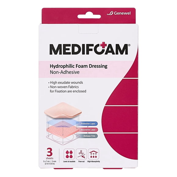Apósito de espuma no adherente MEDIFOAM 5 × 7 cm – 3 unidades