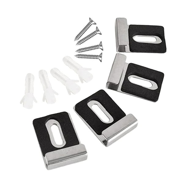 4x Kits de Clips de soporte para espejo, Kits de suspensión de espejo para montaje en pared con accesorios, Clips de retención pesados para exhibición Negro Plata L