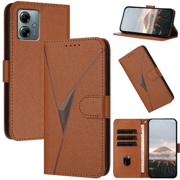 Funda Cartera Fibra de Carbono para Motorola MOTO G Play 2025 con Soporte y Cierre Magnético Marrón