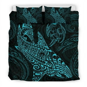 Milsleep - Juego De Funda Nórdica Shark Polynesian - Polynesian Tattoo Blue