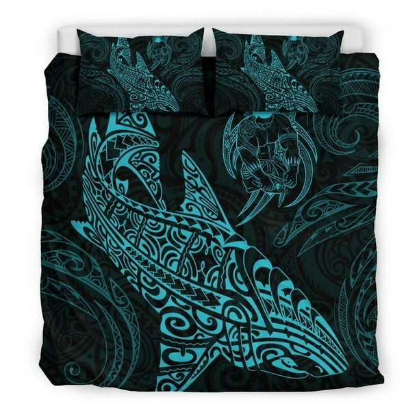 Juego de funda nórdica Shark Polynesian - Polynesian Tattoo Blue