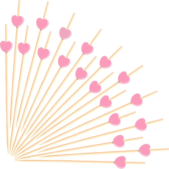 Cocktail Picks Crafterlife Pink Heart, madera de bambú, 100 unidades