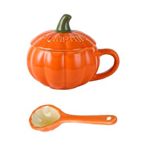 Magideal - Tazas De Calabaza De Cerámica, Tazas De Té, Taza De Creativa De 10, Tazas De Cerámica Para Hombres Y Mujeres Para Bar, Boda, Halloween , Con Tapas Cuchara