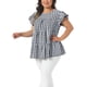 thumbnail image 4 of Agnes Orinda Blusa de Mujer Talla Grande de los Años 50 Cuello Redondo de Cuadros Mangas Cortas Acampanadas Blusa de Verano Babydoll Talla 2X Negro, 4 of 6