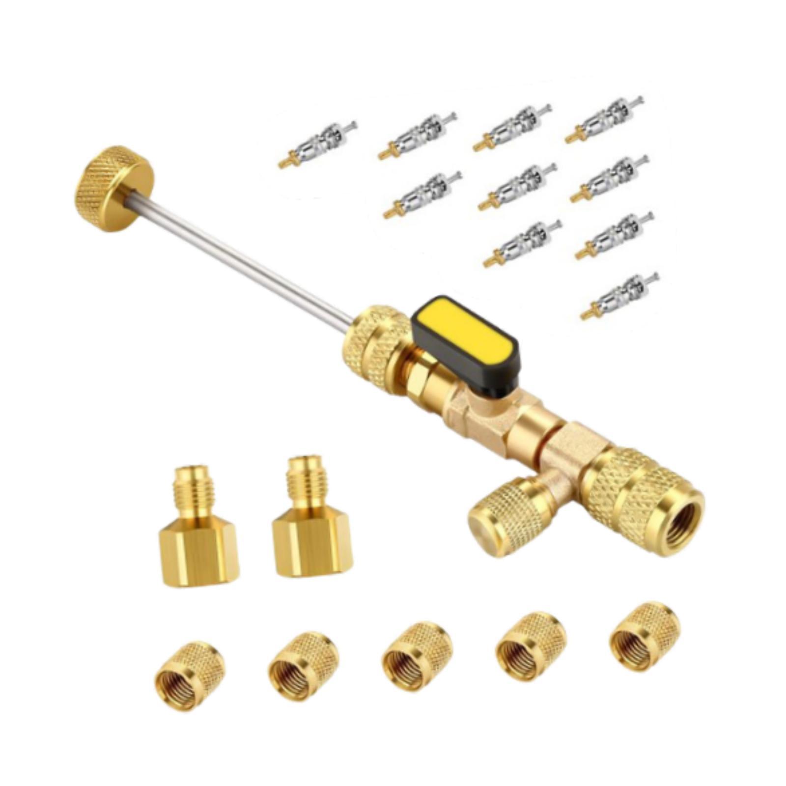 Magideal - Herramienta De Instalación Y Extracción De Núcleos De Válvulas, 10 Unidades, Núcleos De Válvulas, Tuercas De Latón, Tamaño Doble, Puerto Sae 1/4 5/16,