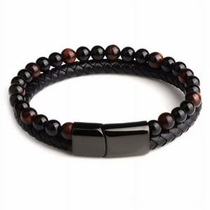 Pios - Pulsera De Cuero Trenzado Con Piedra Natural Ojo De Tigre