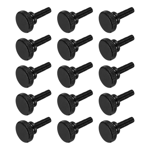 Uxcell Tornillos de Pulgar Moleteados M5x20mm, Tornillos de Cabeza Plana de Acero Negro Recubiertos de Zinc con Perillas de Agarre de Hombro Sujetadores de Rosca de Apriete Manual, 15 Piezas