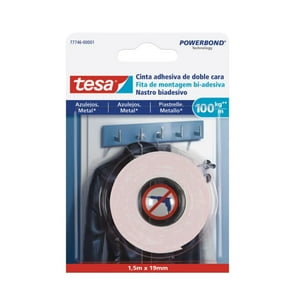 Cinta Doble Contacto Paredes Azulejos / Metales 19Mm X 1.5Mts / 100Kg/Mt - Tesa