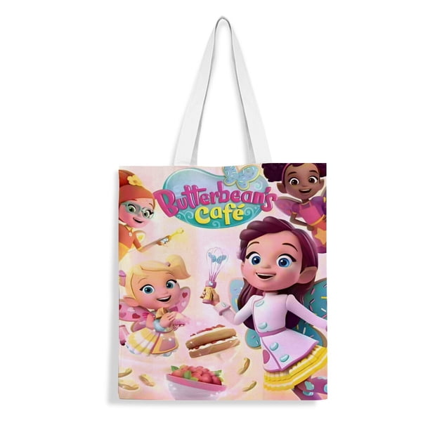 Butterbean's Cafe Bolso de tela con estampado de lienzo para mujer, bolsa de compras reutilizable y estética, con cremallera interior, regalo para mujer,40*45cm.