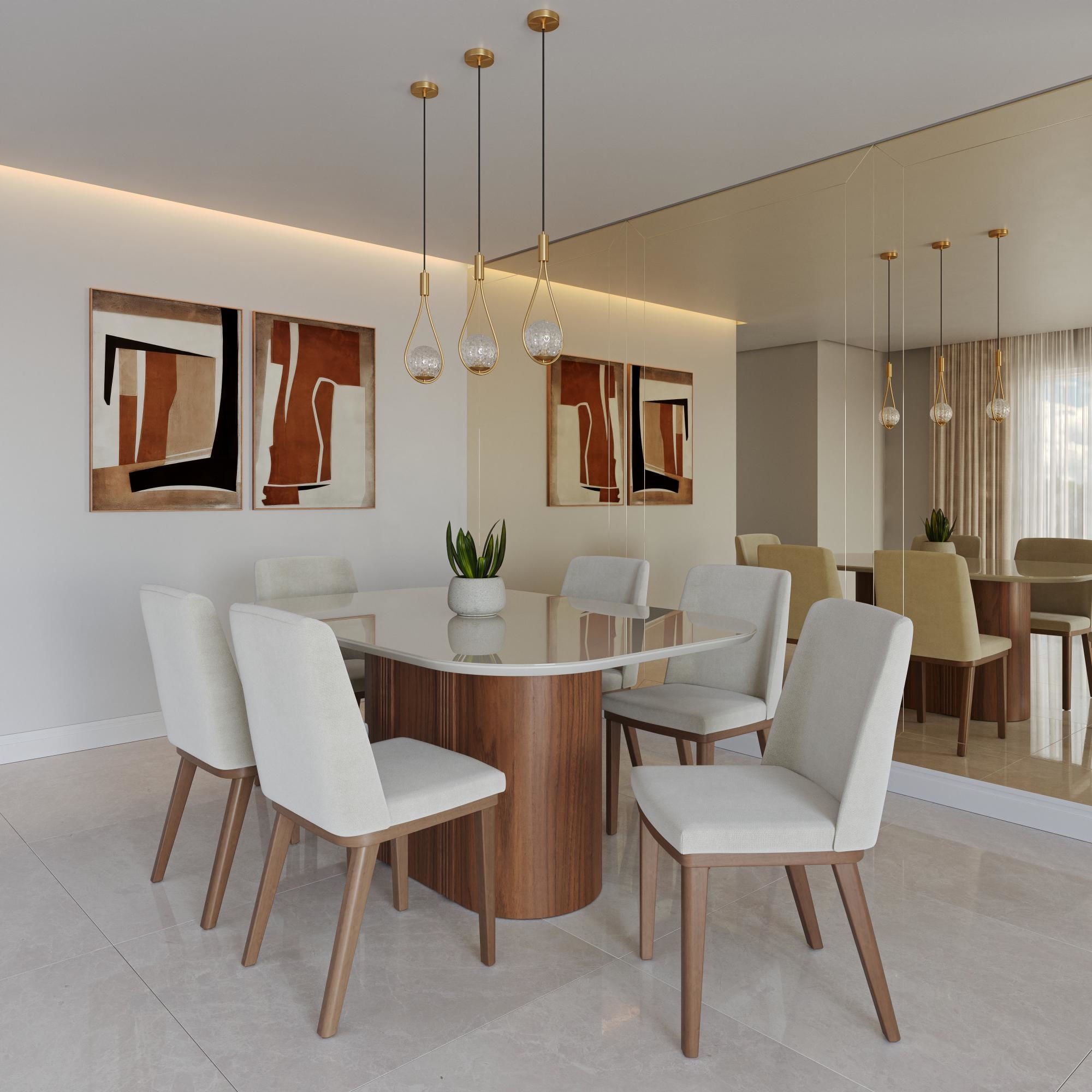 Decocasa - Juego Comedor Kalina + 6 Sillas Blanco - Castaño