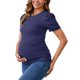 thumbnail image 4 of INSPIRE CHIC Blusa de maternidad para mujer de punto acanalado con mangas cortas abullonadas, camiseta fruncida para sesión de fotos de ducha, M Azul Marino, 4 of 5