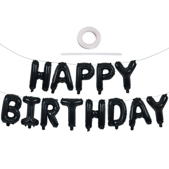 Pancarta con globos de cumpleaños TONIFUL, color negro, 40 cm, lámina de mylar