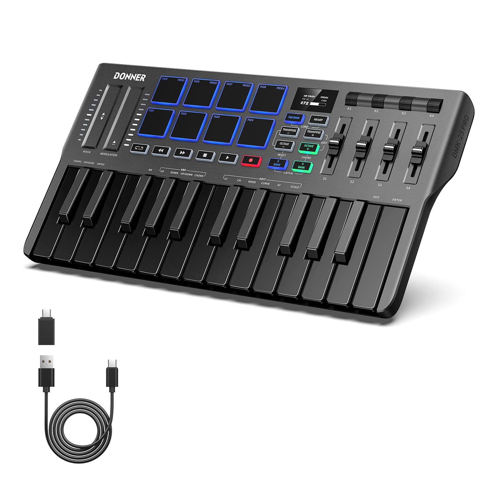 Controlador De Teclado Midi Donner Dmk 25 Pro De 25 Teclas Usb-c