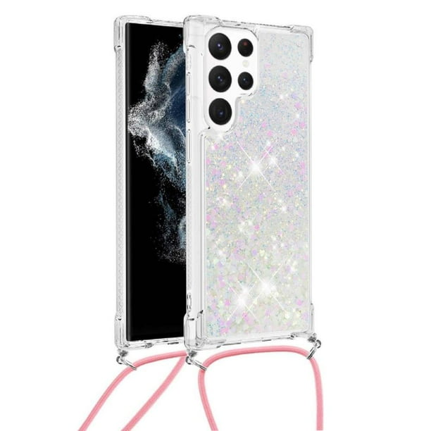 Funda FOXDOCK para Samsung Galaxy S22 Ultra con Cuerda Ajustable, Brillo Líquido, Protección Antigolpes y Lente – Ideal para Regalo