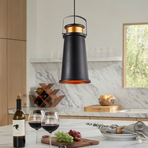 Electricastore - Lámpara Colgante Negra Y Dorado Interior 19Cm Aluminio