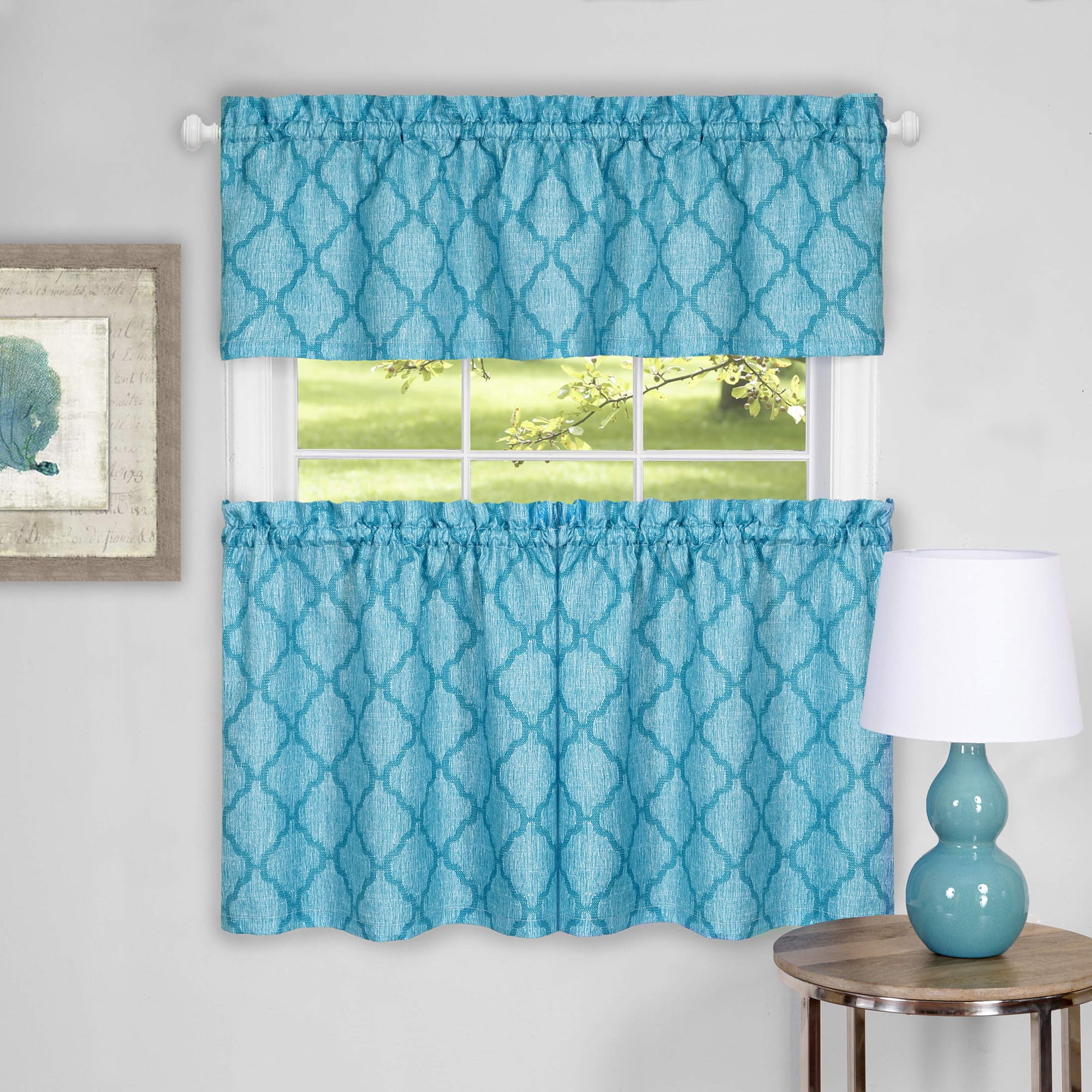Juego De Cortinas Achim Colby Tier And Falance Turquesa 58x24/58x14