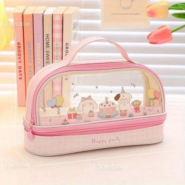 Waterproof Double-Layer Pen Case for Students - Large Capacity, Transparent, and Handheld