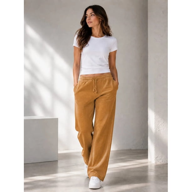 Pantalon De Buzo Recto 100 Algodon Estampar 240g Ajustable Camel Oscuro Liso Xs