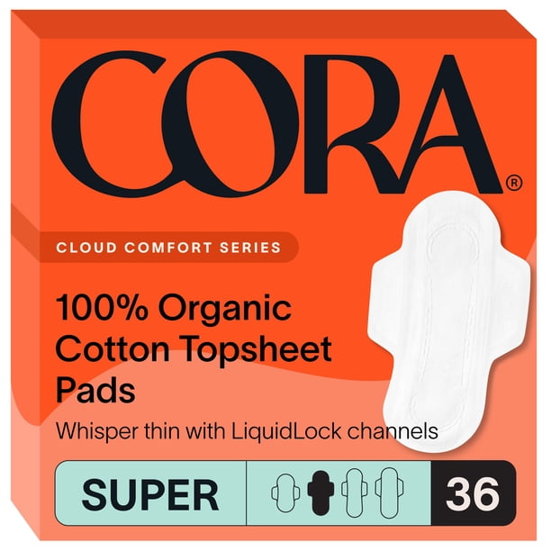 Almohadillas sanitarias Cora, ultrafinas, 100% algodón orgánico (36 unidades)