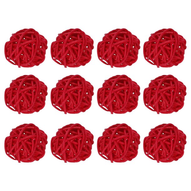Uxcell 20 Pcs Bolas Decorativas de Ratán de Mimbre 1.18" para Rellenos de Jarrón Fiesta de Boda Rojo