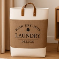 Genérico - Cesta Canasto Para Ropa Sucia Diseño Deluxe Con Asas De Cuero Marron