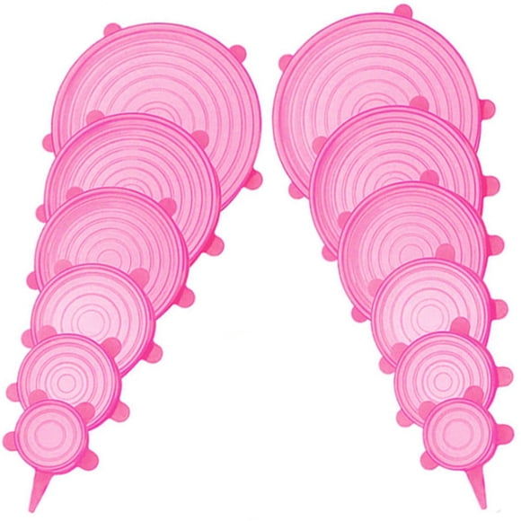 Juego de tapas elásticas de silicona JYYHSF, 12 unidades, 6 tamaños, rosa