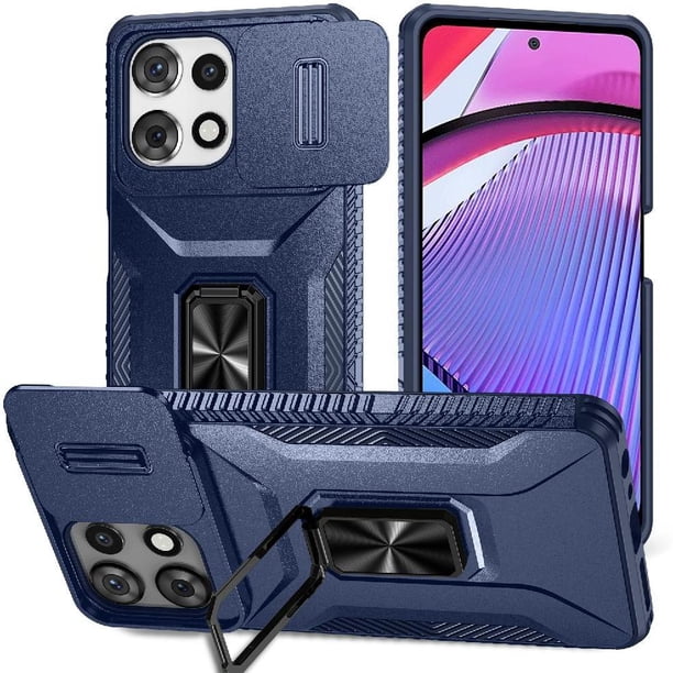 Funda Armada para Motorola Moto G Play 5G 2025 con Tapa Deslizante y Soporte Magnético Giratorio Azul