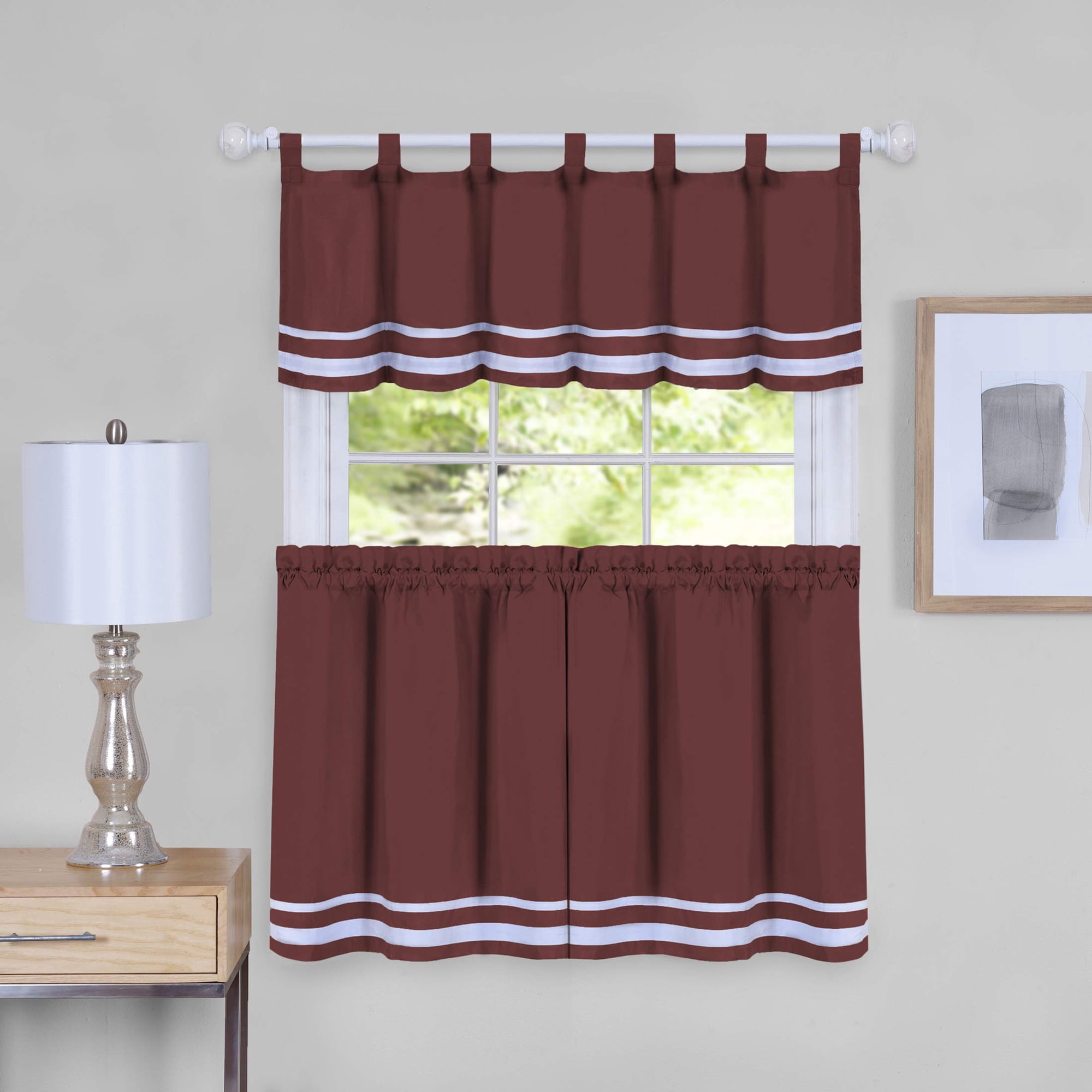 Juego De Cortinas De Ventana Y Cenefa Achim Dakota Burgundy