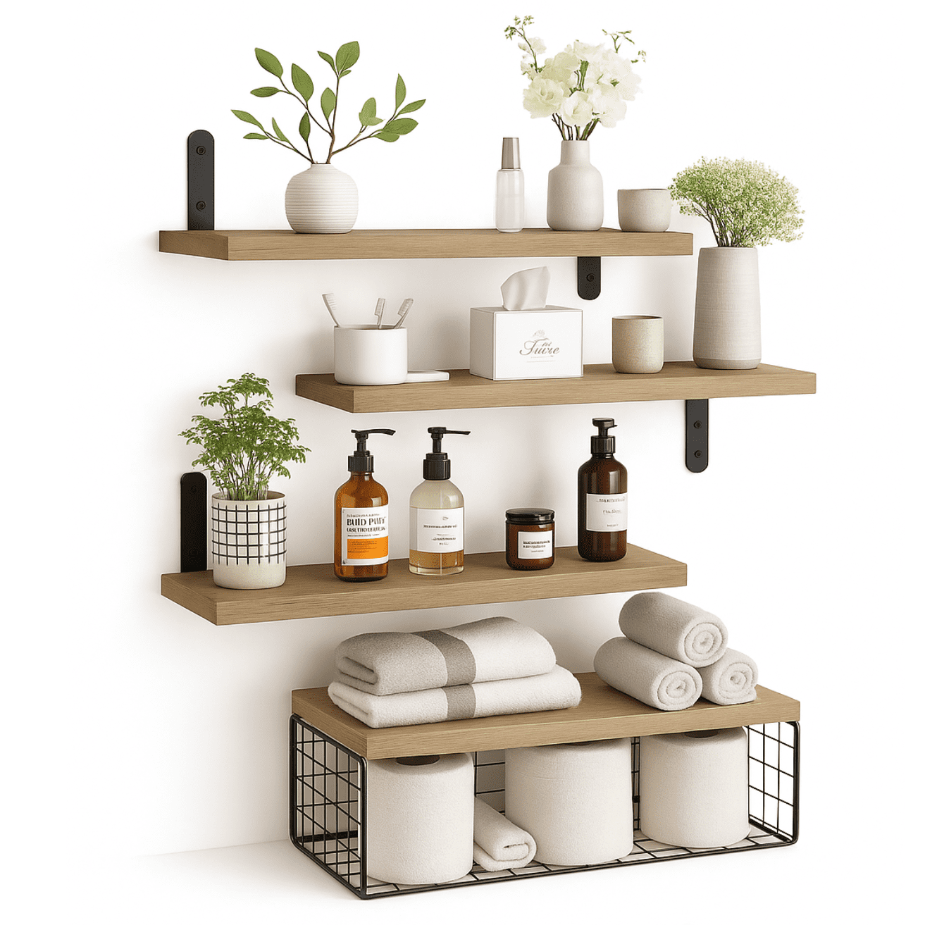 Telotenemos - Repisas Flotantes De Madera Modernas Decorativas X4 Canasta