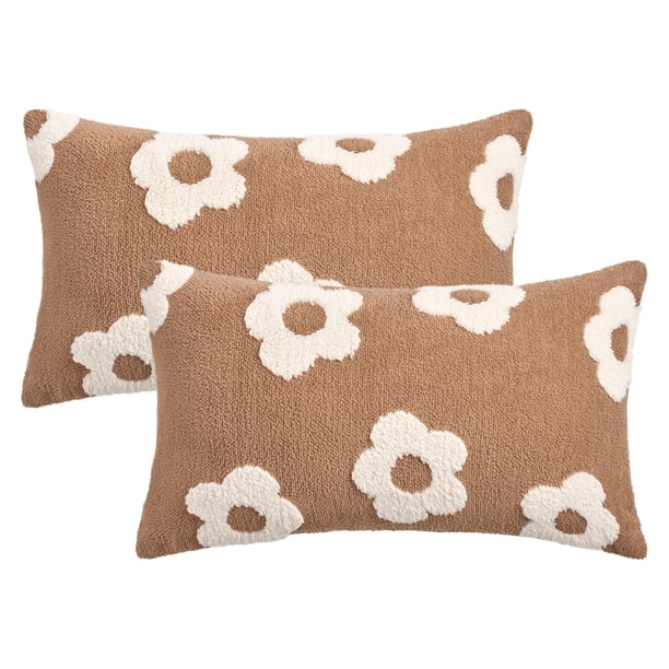 REGALWOVEN Paquete de 2 fundas de cojín decorativas con diseño floral en jacquard para decoración del hogar marrón 20" x 12"