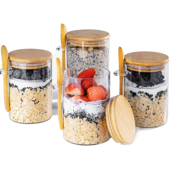 Recipientes de avena para la noche MHDCLY de vidrio de 500 ml, paquete de 4 unidades con tapas