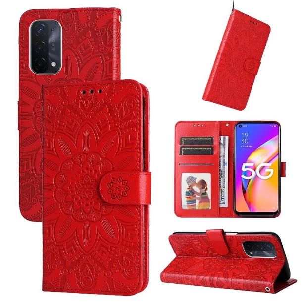 Funda tipo cartera FOXDOCK para OnePlus Nord N200 , diseño girasol en relieve, cuero PU, cierre magnético, soporte y tarjetero