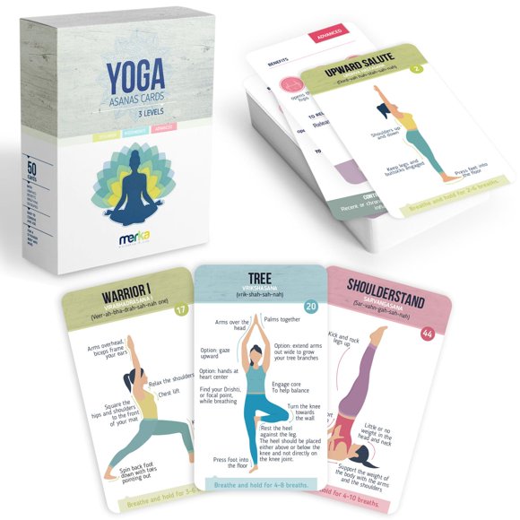 Baraja de 50 cartas didácticas Yoga Cards Merka con posturas para todos los niveles