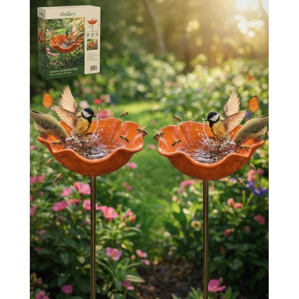 Estaca jardín flor metal hecha mano con baño abejas decoración exterior regalo polinizadores