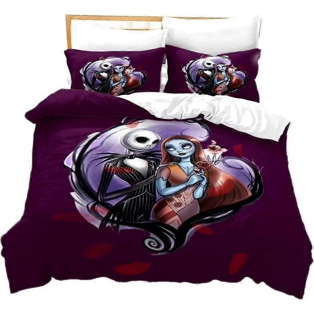Funda nórdica Pesadilla antes de Navidad Se, Jk y Sally Valentine, % Juego de ropa de cama de microfibra con almohada ams