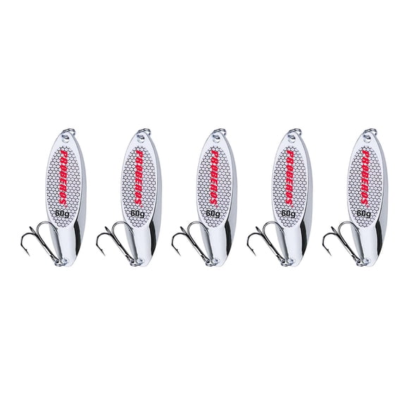 5 piezas de cucharas de pesca, cebos y señuelos para lubinas, cucharas de fundición, cebos metálicos para jigging, cebos para pescar leucomas, truchas Plata 60g